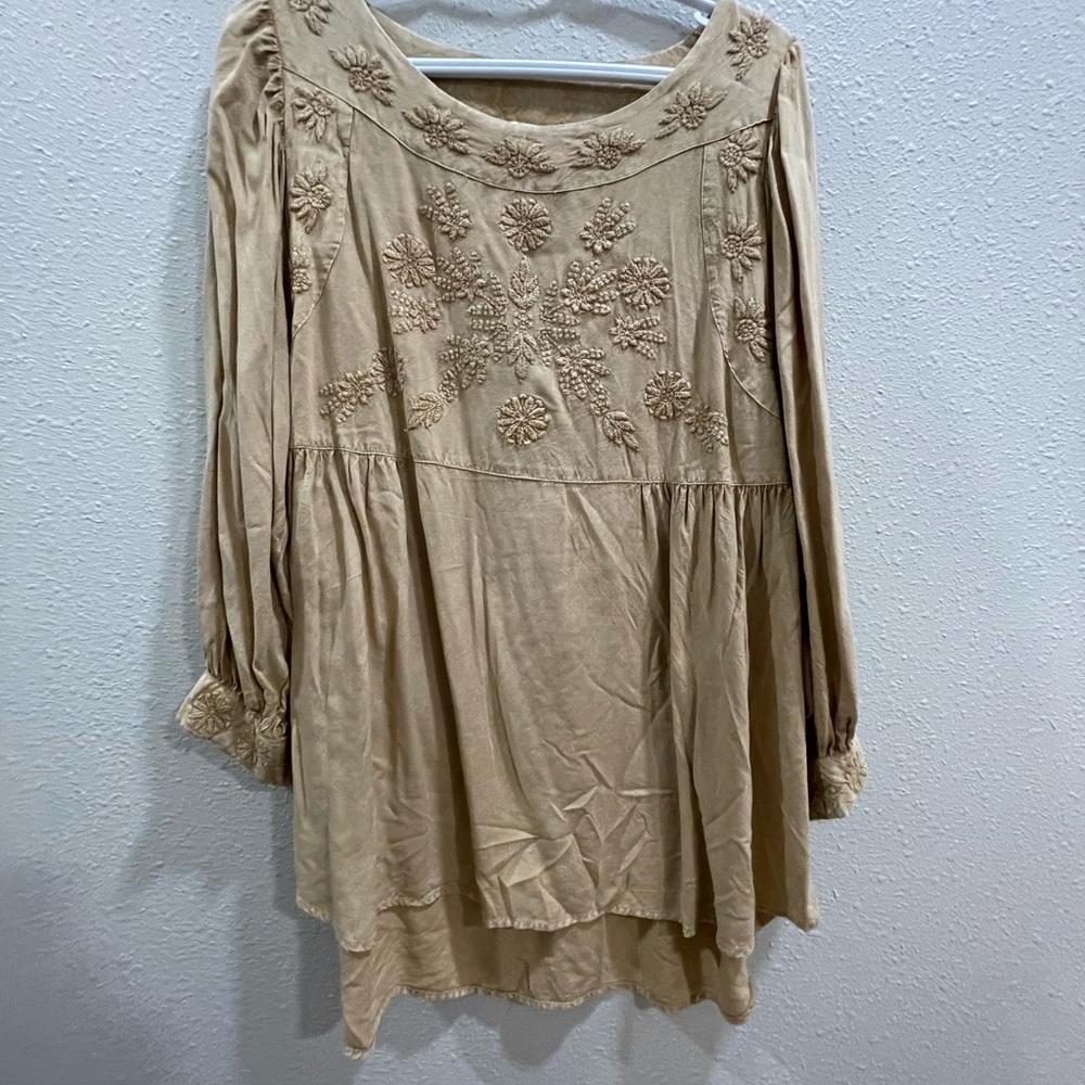 Solitaire Tan Floral Embroidered Tunic